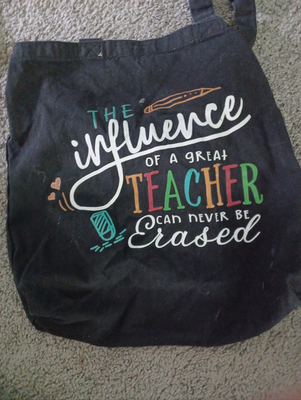 Teacher Tote Bag - Black "The Influence of a Great Teacher"